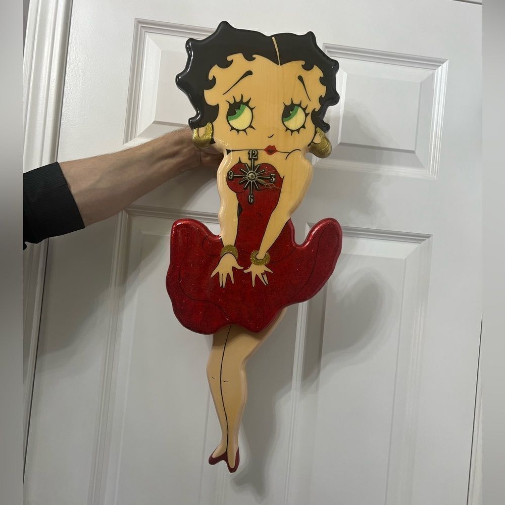 Vintage Rare Large Betty Boop Glitter Pendulum Wall Clock